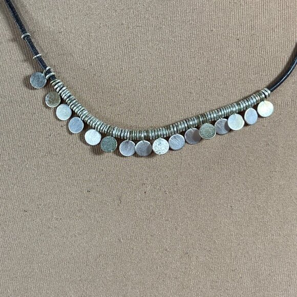 Gypsy Coin Necklace Silver Black Short Layering Boho - Picture 2 of 4